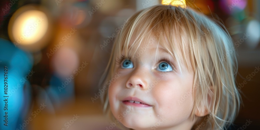 A close up of a little girl with blonde hair looking at something. AI. A close up of a little girl with blonde hair looking at something. AI.