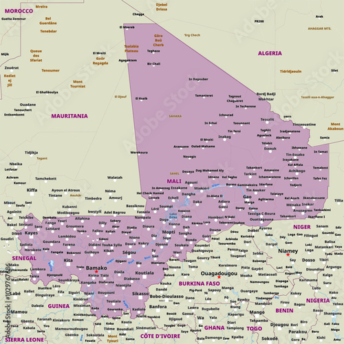 Simple political map of Mali