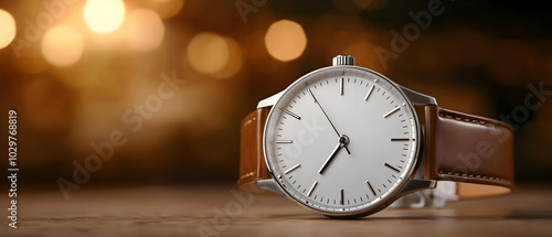 Stylish watch with a clean white face and brown leather strap, showcasing elegance and functionality.