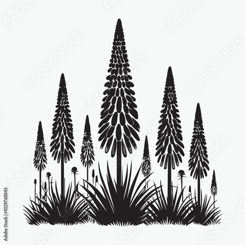 kniphofia logo flower silhouette vector icon black and white