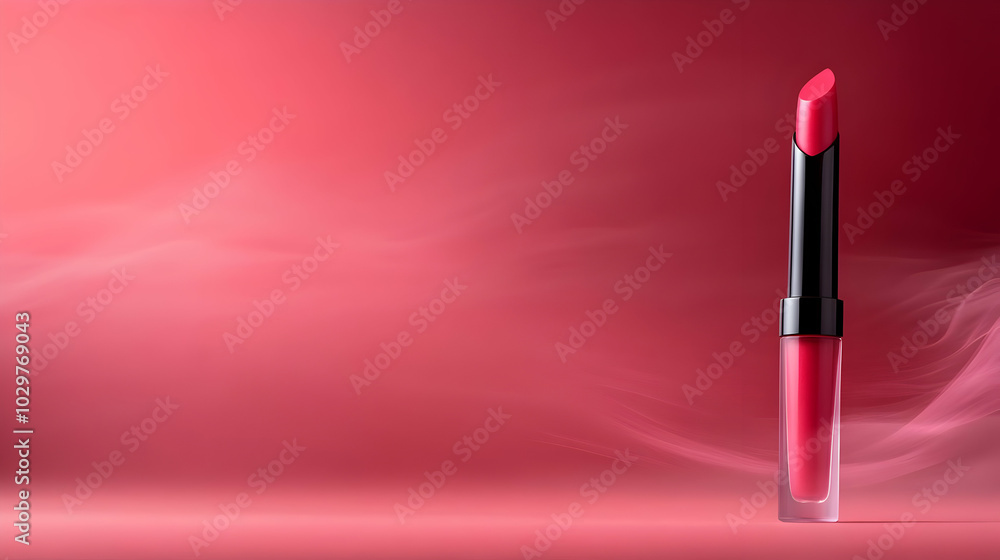 Stylish red lipstick against a soft, smoky red background, ideal for beauty and cosmetic themes. Stylish red lipstick against a soft, smoky red background, ideal for beauty and cosmetic themes.