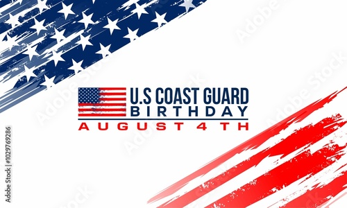 U.S. Coast Guard birthday. August 4. Design with american flag and patriotic stars. Poster, card, banner, background design. photo