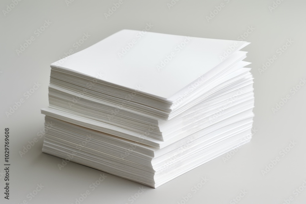 White Blank Paper Stack on Neutral Background White Blank Paper Stack on Neutral Background