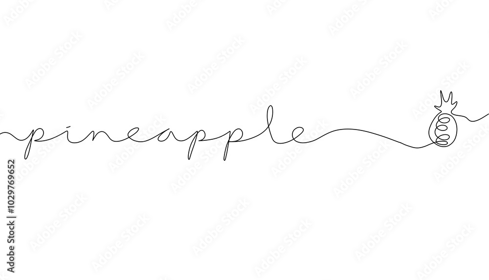 Pineapple fruit monoline text. One line continuous concept pineapple banner. Line art Pineapple short phrases illustration. Pineapple fruit monoline text. One line continuous concept pineapple banner. Line art Pineapple short phrases illustration.