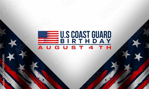 U.S. Coast Guard birthday. August 4. Design with american flag and patriotic stars. Poster, card, banner, background design. photo