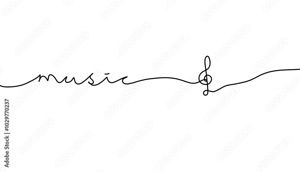 Music Note monoline text. One line continuous concept Music banner. Line art Music short phrases illustration. Music Note monoline text. One line continuous concept Music banner. Line art Music short phrases illustration.