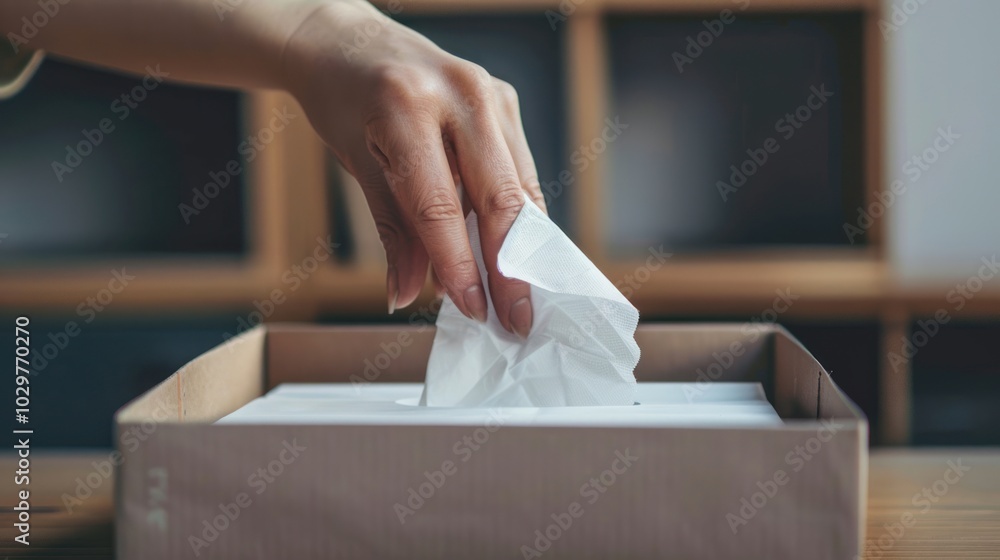 Fototapeta premium Hand Reaching for Tissue