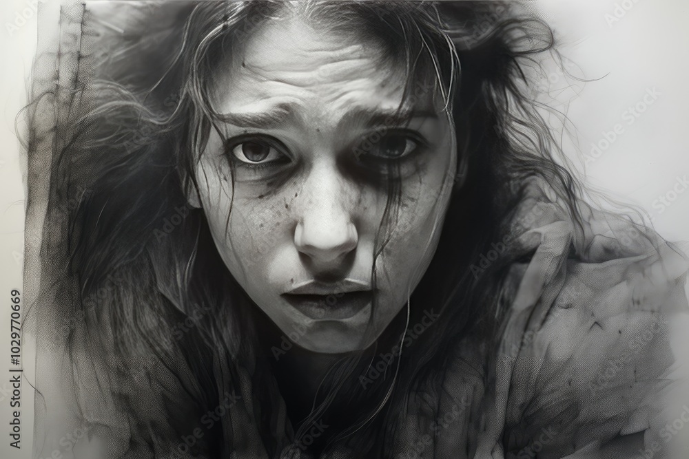 Emotional Charcoal Portrait with White Background Emotional Charcoal Portrait with White Background