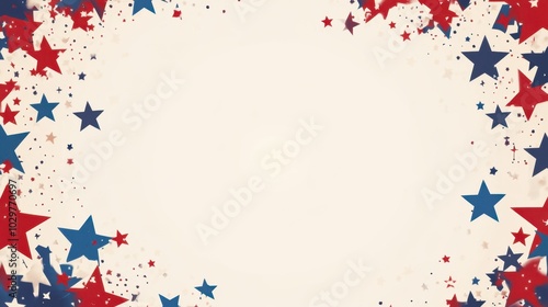 Red and Blue Stars Confetti Border Background