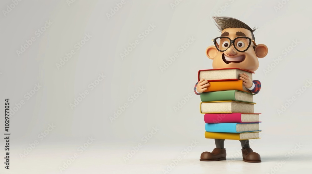 Smiling Cartoon Character Holding Books Smiling Cartoon Character Holding Books
