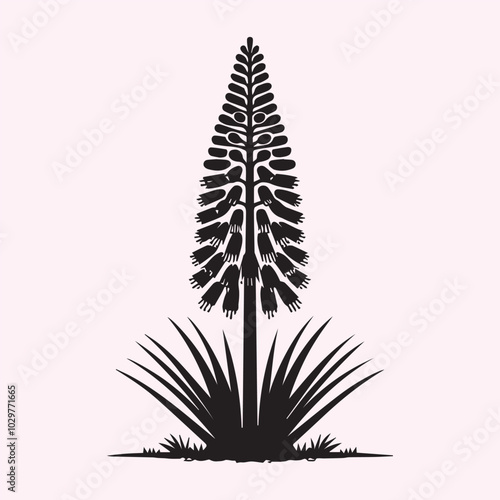 kniphofia logo flower silhouette vector icon black and white