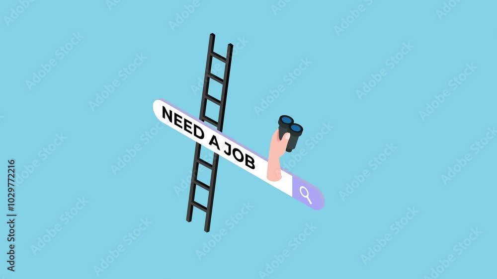 Job search bar with binoculars. Looking for new job, employment, seek for vacancy or work position 3d animation cartoon Job search bar with binoculars. Looking for new job, employment, seek for vacancy or work position 3d animation cartoon