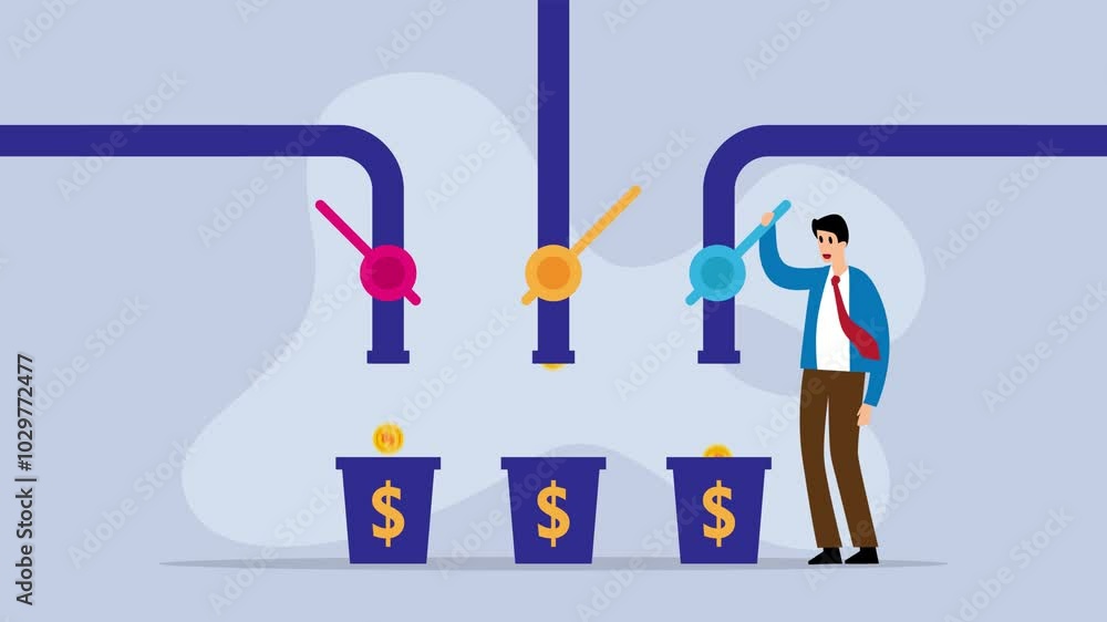 Multiple income streams from passive incomes or revenue from invest in multi assets cartoon animation Multiple income streams from passive incomes or revenue from invest in multi assets cartoon animation