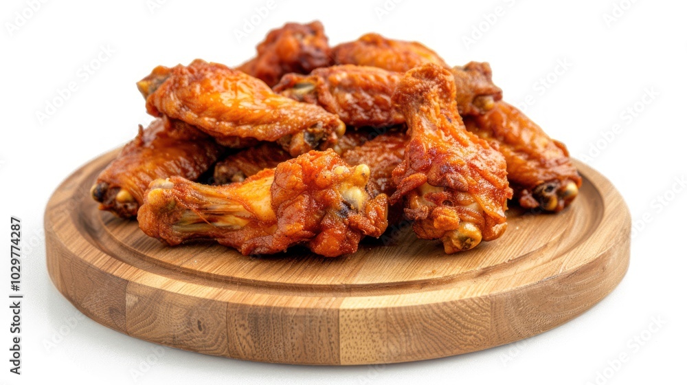 Closeup of Chicken Wings on Wooden Plate Closeup of Chicken Wings on Wooden Plate