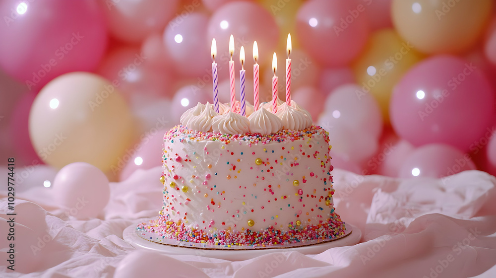 Birthday Cake with Candles and Balloons Illustration Birthday Cake with Candles and Balloons Illustration