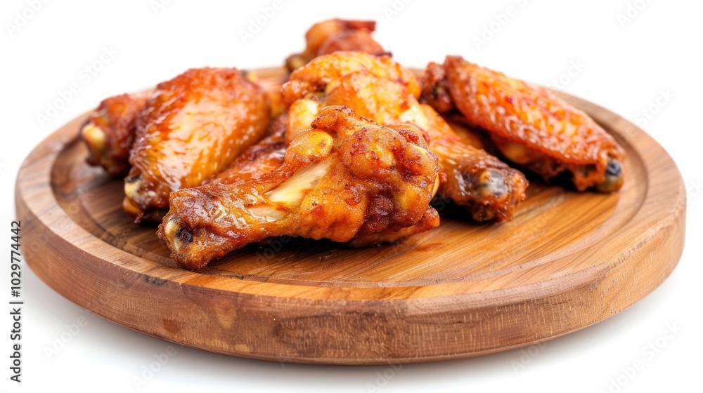 Delicious Grilled Chicken Wings on Wooden Plate Delicious Grilled Chicken Wings on Wooden Plate