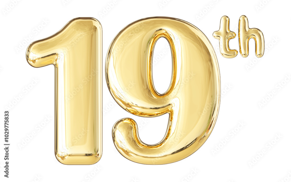 19th Year Anniversary Gold Number 3D 19th Year Anniversary Gold Number 3D