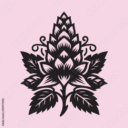 Hops Flower silhouette vector icon black and white