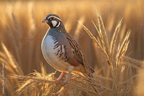 Quail in a Sunlit Wheat Field