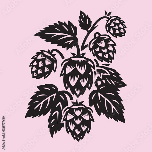 Hops Flower silhouette vector icon black and white