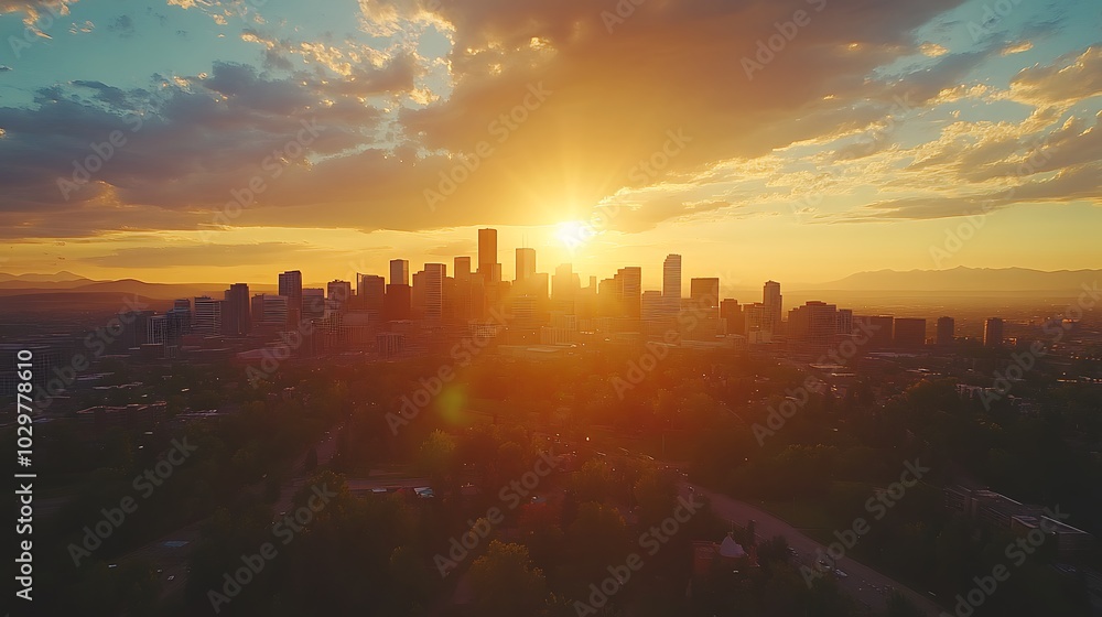 view of the sunset over the city. view of the sunset over the city.