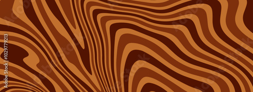 Retro coffee color background. Nice milk chocolate liquid dessert texture. Wavy swirl candy pattern for poster, cover, banner. Vintage brown trippy hippie wallpaper in 60s, 70s or 70s style. Vector