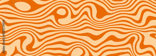 Retro caramel liquid texture. Salted caramel dessert background. Wavy swirl candy pattern for poster, cover, banner, pamphlet, flyer. Nice sweat nougat hippie wallpaper in 60s or 70s style. Vector