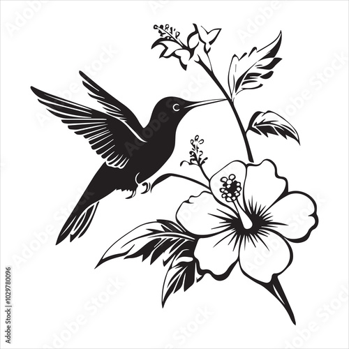Hand Drawn Hummingbird Your Design Vinyl Cutting Greeting Cards Vector illustration. Svg colibri cut file.