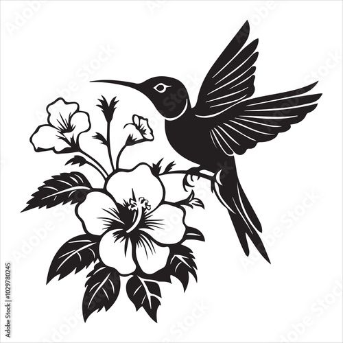 Hand Drawn Hummingbird Your Design Vinyl Cutting Greeting Cards Vector illustration. Svg colibri cut file.