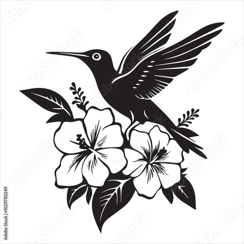 Hand Drawn Hummingbird Your Design Vinyl Cutting Greeting Cards Vector illustration. Svg colibri cut file.