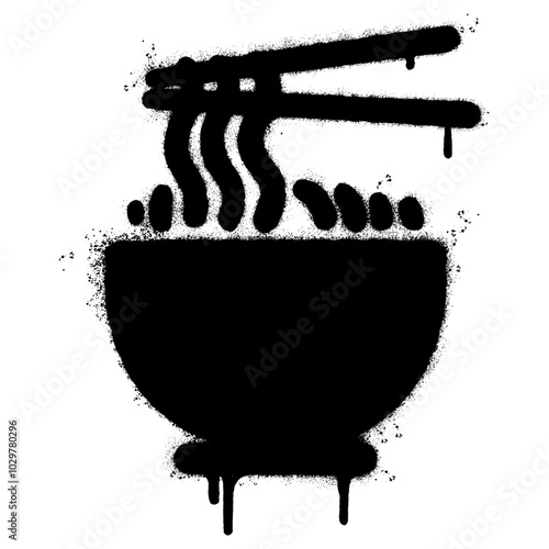 graffiti Noodles icon with over spray in black over white. Vector illustration.