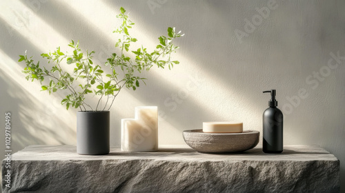 Wallpaper Mural Set of bath accessories on grey background Torontodigital.ca