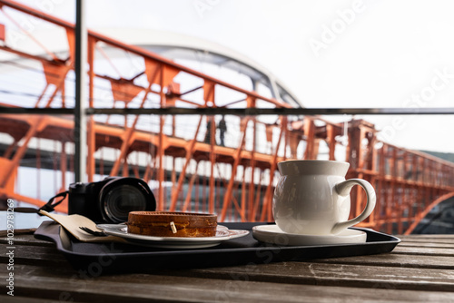 bakery and coffee in the cafe at the seaside photo