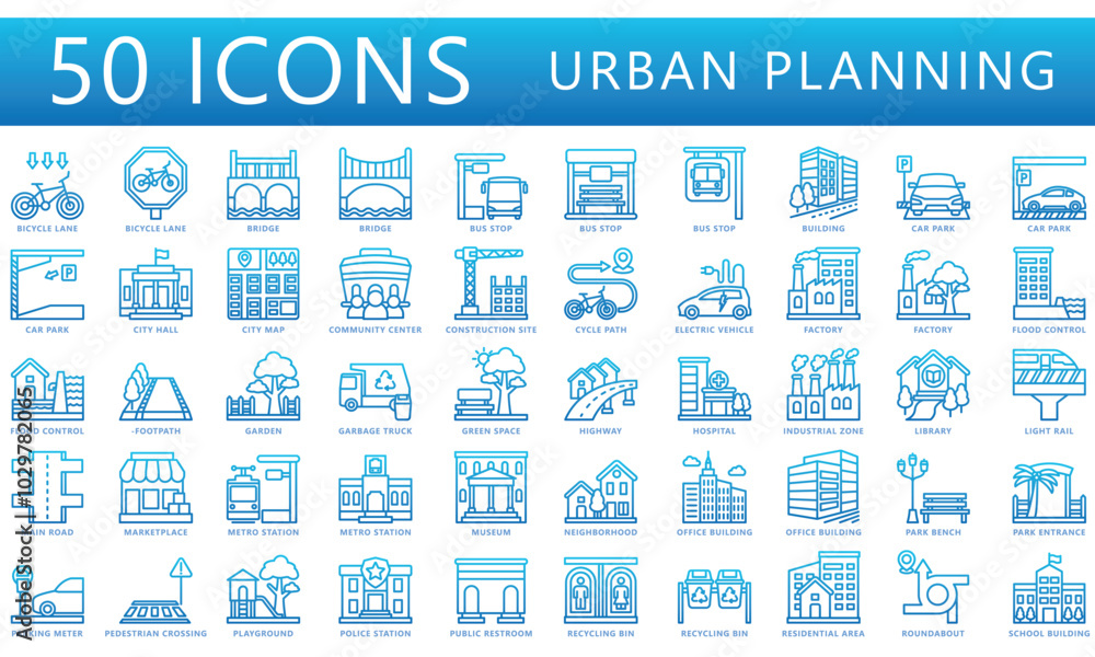 Urban planning gradient outline icons set. contain building, garden, bridge, office, residential, transport and more. Vector EPS 10 for UI or UX kit, web and app, construction, environment, industry Urban planning gradient outline icons set. contain building, garden, bridge, office, residential, transport and more. Vector EPS 10 for UI or UX kit, web and app, construction, environment, industry