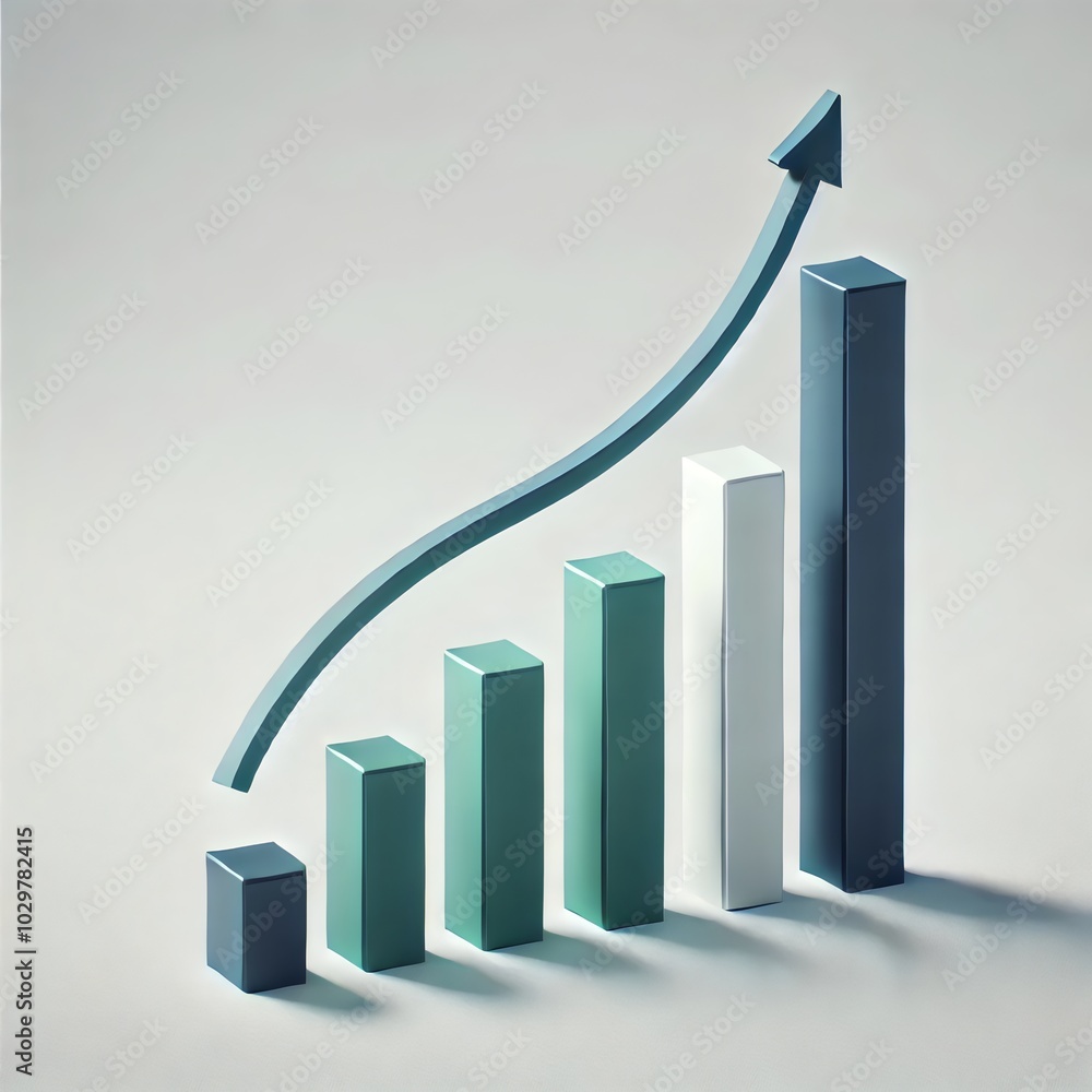 A clean, minimalist bar graph with an upward trend representing business growth, progress, and success A clean, minimalist bar graph with an upward trend representing business growth, progress, and success