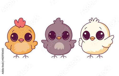 Set of Cute Adorable Chicken Chick Hen Animal Cartoon Character