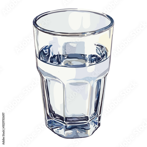 glass of water in watercolor illustration style, isolated vector on white background