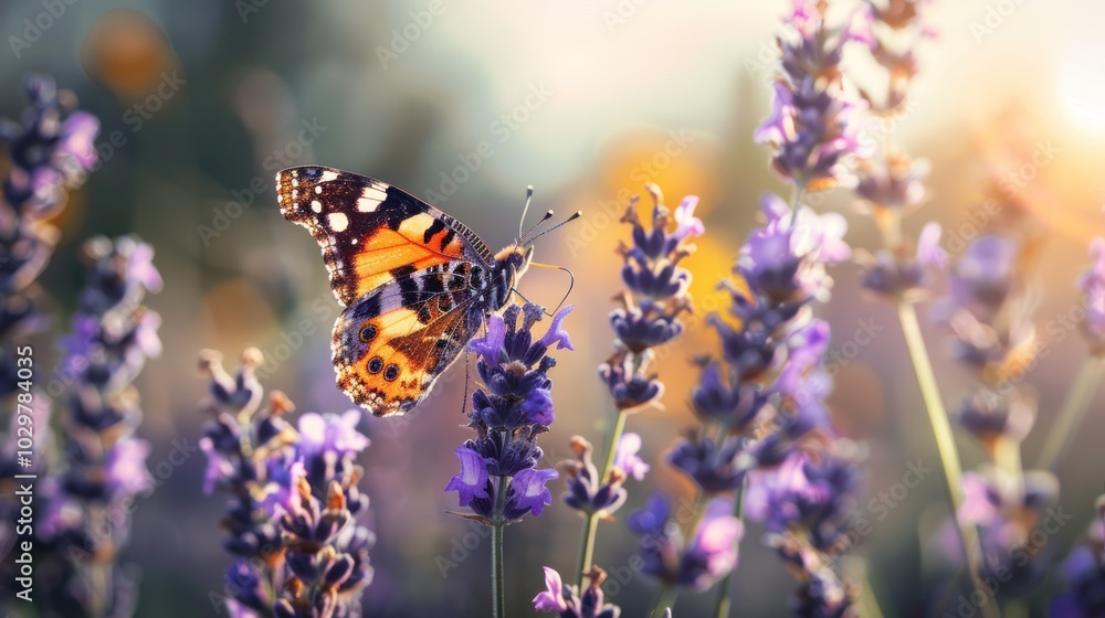 A butterfly is sitting on a purple flower A butterfly is sitting on a purple flower