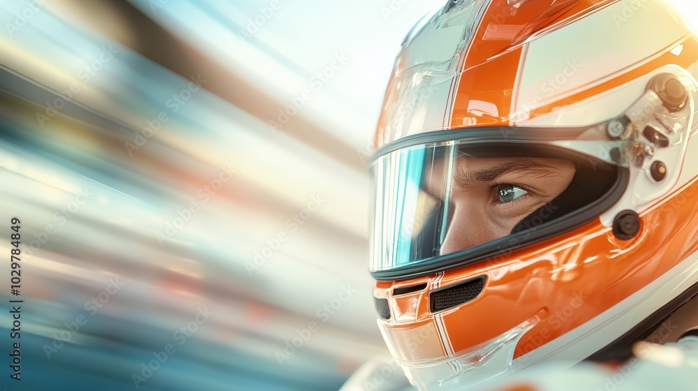 Focused Driver in Helmet During Intense Race Focused Driver in Helmet During Intense Race