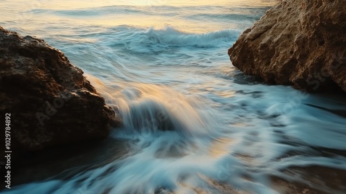 Sea Waves Flowing Around Rocks