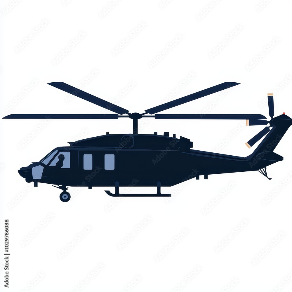 Isolated Blackhawk Helicopter Silhouette on White Background Isolated Blackhawk Helicopter Silhouette on White Background