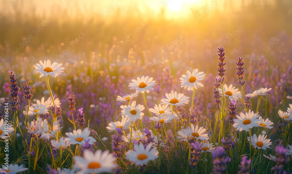 Fototapeta premium Dreamlike Landscapes and Mystical Gardens with Vibrant Flowers and Glowing Nature
