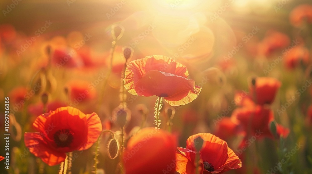 Colorful Poppy Meadow: A Serene Nature Background of Floral Beauty Colorful Poppy Meadow: A Serene Nature Background of Floral Beauty