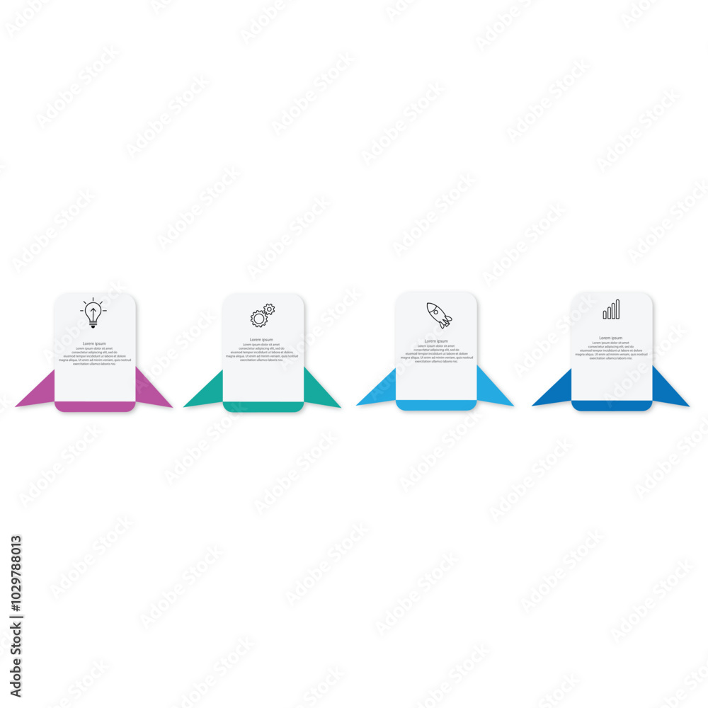 Infographics business template with 4 process steps and elements Infographics business template with 4 process steps and elements