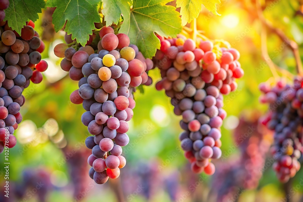 Ripe red wine grapes hanging from a vine Ripe red wine grapes hanging from a vine