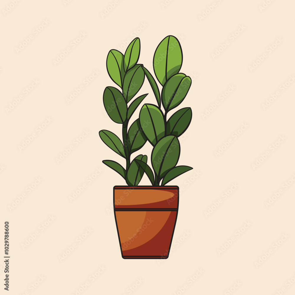 A decorative indoor plant in a terracotta pot with vibrant green leaves on a light background A decorative indoor plant in a terracotta pot with vibrant green leaves on a light background