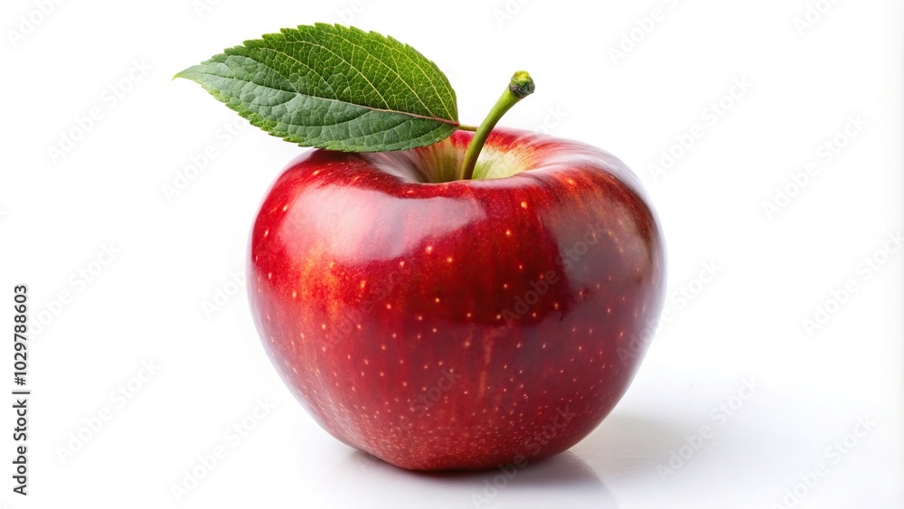Ripe sweet red apple with leaf on white background Ripe sweet red apple with leaf on white background