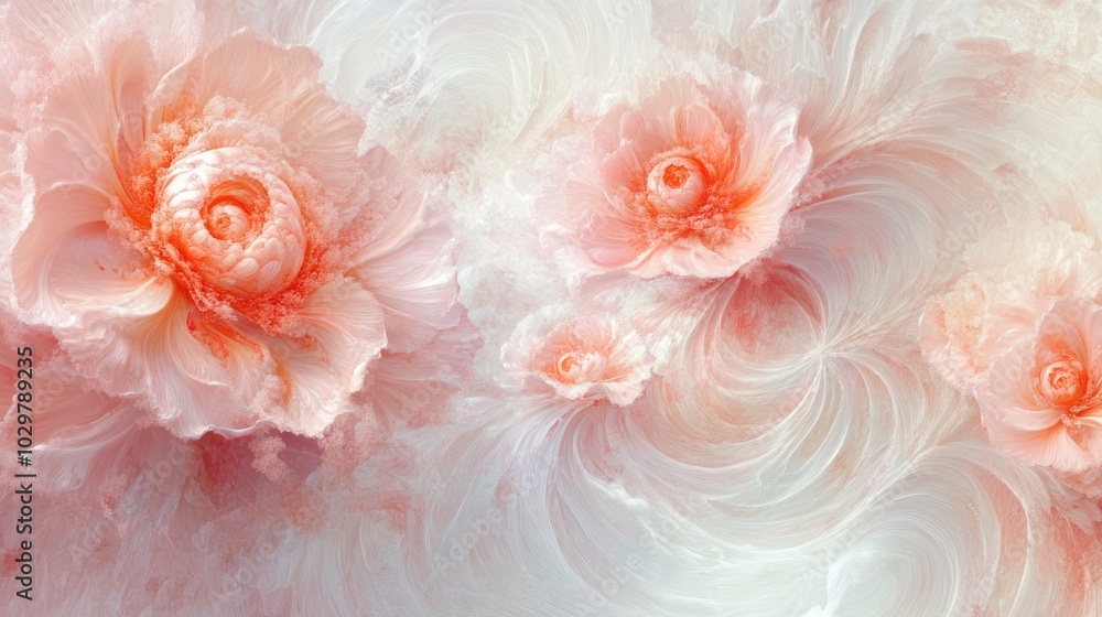 Abstract floral background with soft pink and white flowers on a swirling, textured background. Abstract floral background with soft pink and white flowers on a swirling, textured background.