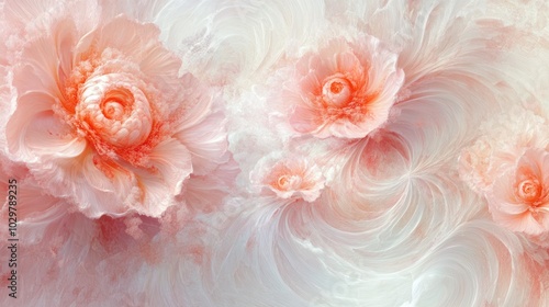 Wallpaper Mural Abstract floral background with soft pink and white flowers on a swirling, textured background. Torontodigital.ca