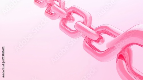A chain of pink links is shown in a white background. The chain is made of a shiny, metallic material and he is a symbol of strength and unity. The pink color of the chain adds a sense of femininity